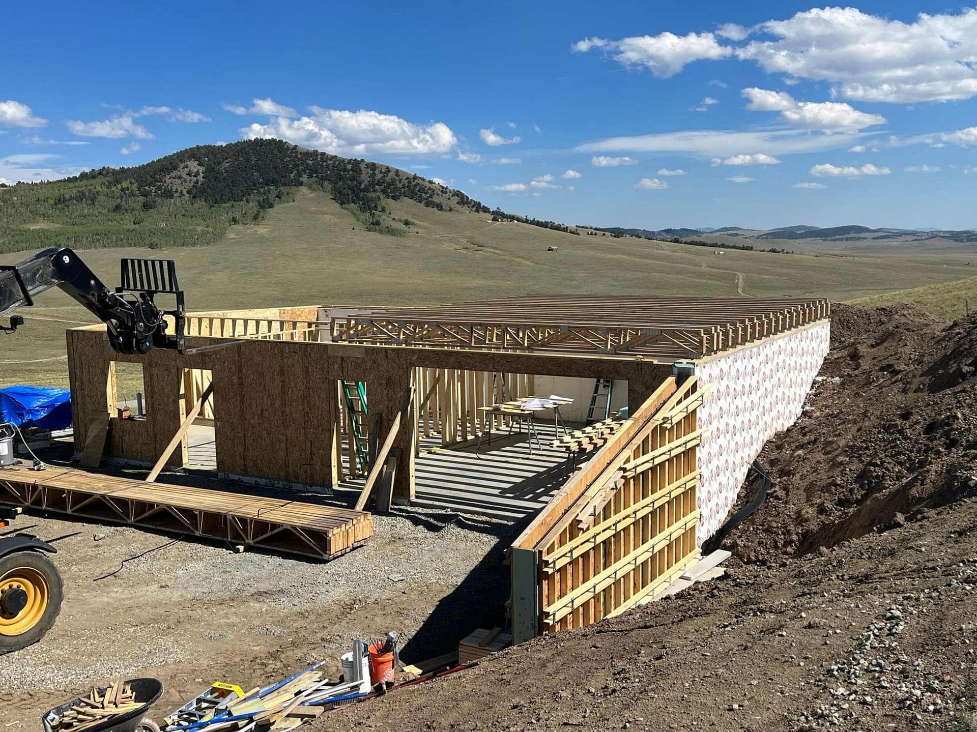 ICF foundation walls with exposed floor framing on the mountain site
